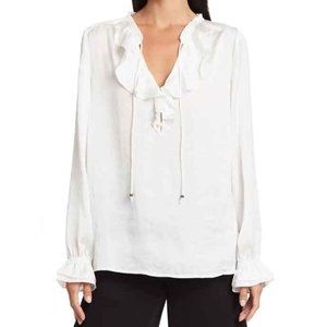 NWT PAIGE Fauna Ruffle V-Neck Statement Sleeve Silky Blouse size S